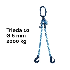 Dvoupramenný řetězový vazák, oko-2 hák, zkracovač, Nosnost 2000/1400 kg, G10-6, Certifikát